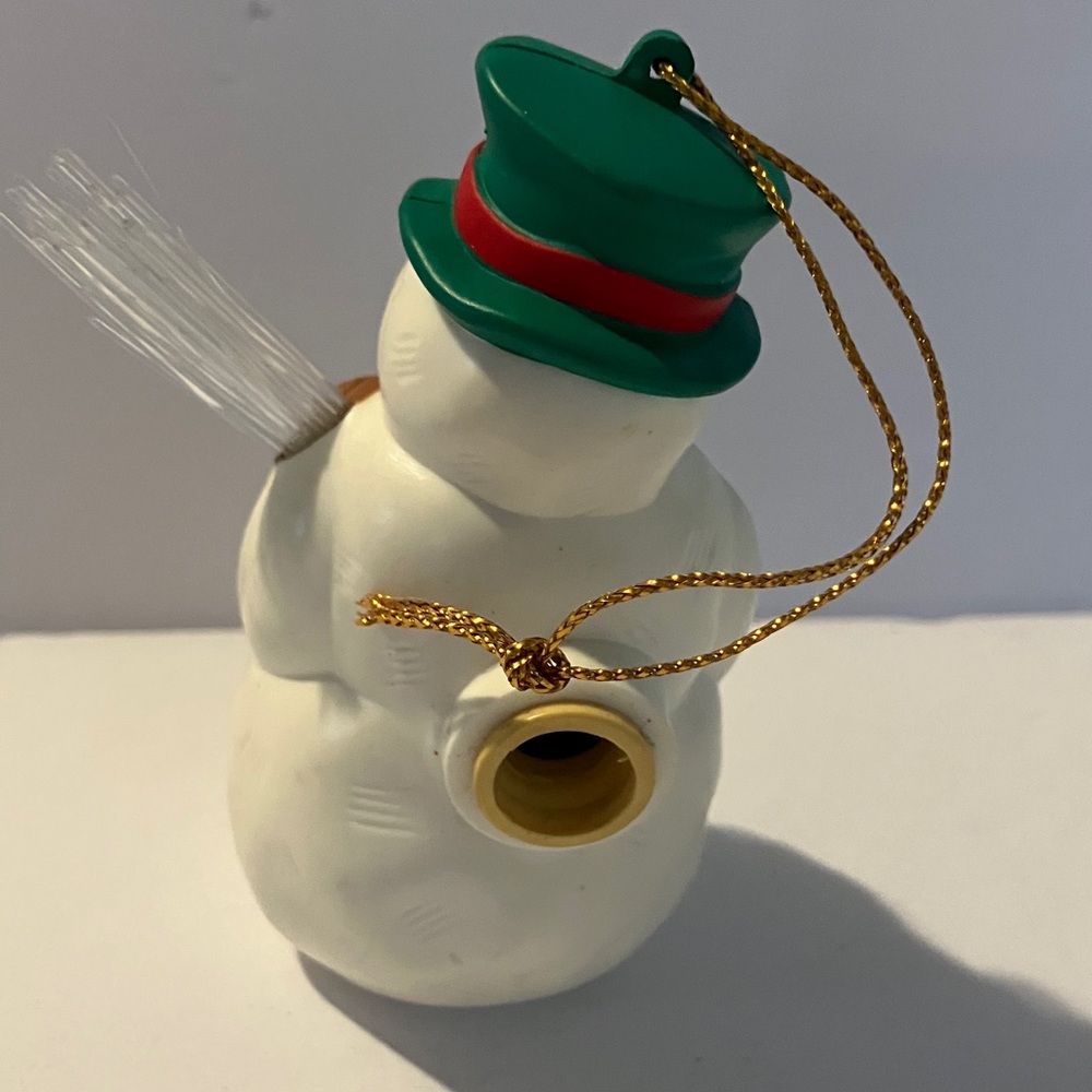 Vintage Avon Snowman Ornament with Green Hat and Red Bow Light up nose and broom - Picture 4 of 7